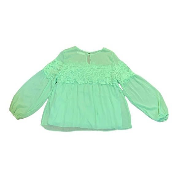 Mustard Seed Bright Green Sheer Lace Trim Top Size XL SALE - Picture 5 of 11